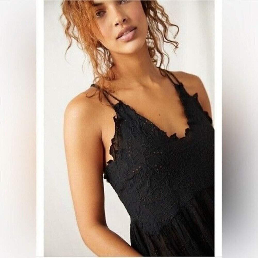 Free People Intimately Black Dolly Embroidered Sheer Eyelet Dress Sz Small Women